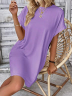 Vestido Curto Camiseta com Bolsos e Manga Morcego - La Lecce