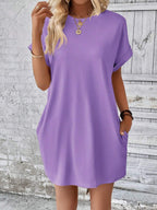 Vestido Curto Camiseta com Bolsos e Manga Morcego - La Lecce