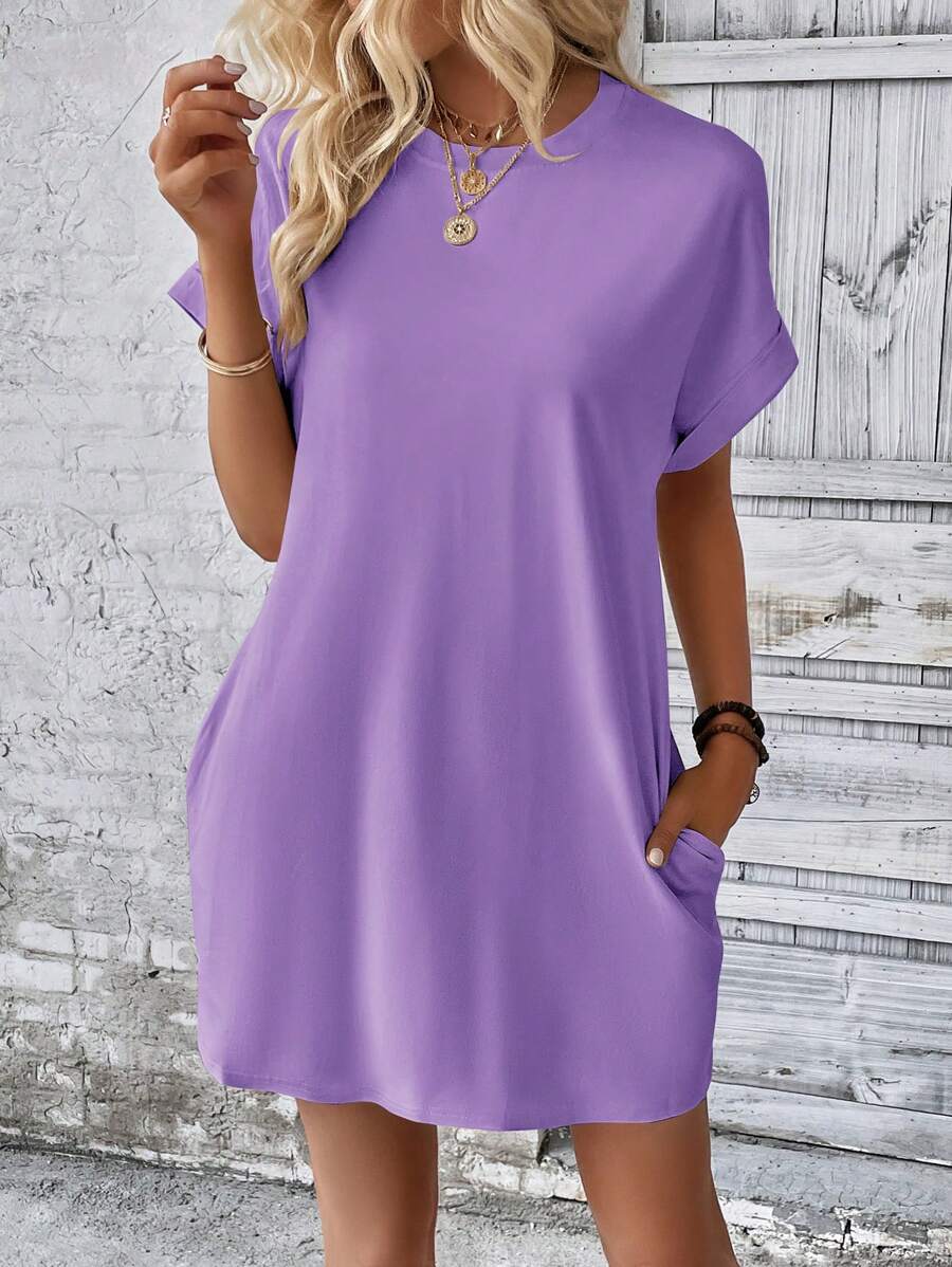 Vestido Curto Camiseta com Bolsos e Manga Morcego - La Lecce