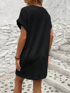 Vestido Curto Camiseta com Bolsos e Manga Morcego - La Lecce
