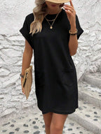 Vestido Curto Camiseta com Bolsos e Manga Morcego - La Lecce