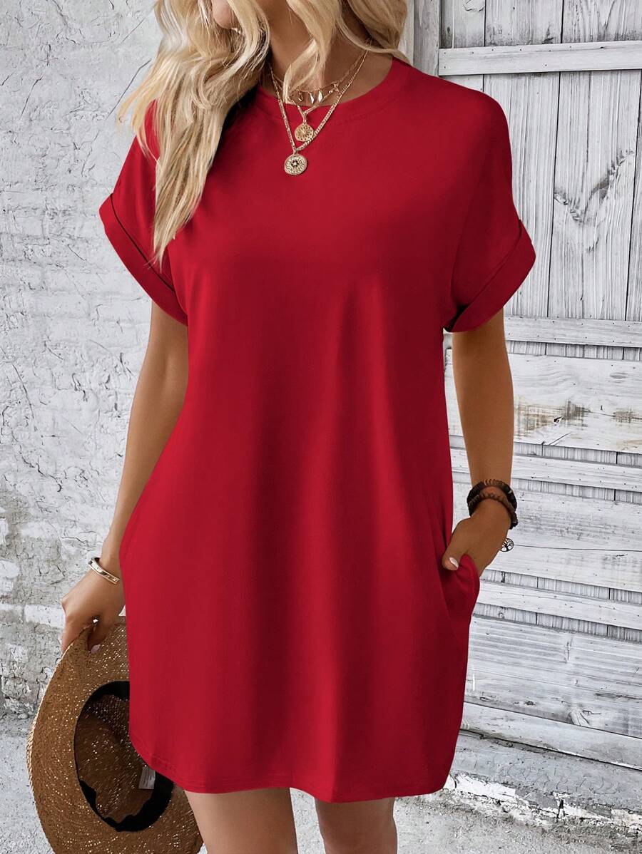 Vestido Curto Camiseta com Bolsos e Manga Morcego - La Lecce