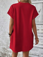 Vestido Curto Camiseta com Bolsos e Manga Morcego - La Lecce