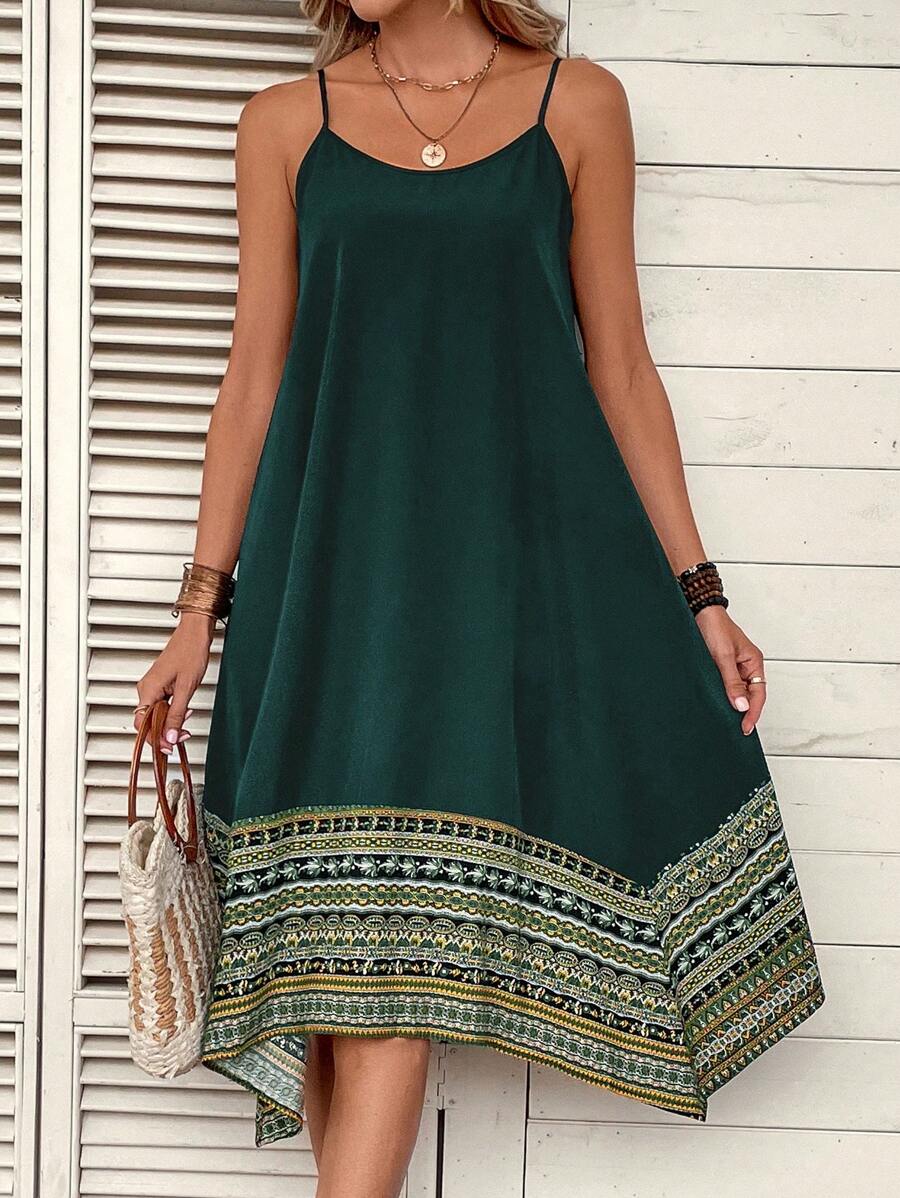 Vestido Midi Cami com Bainha Assimétrica - La Lecce