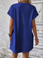 Vestido Curto Camiseta com Bolsos e Manga Morcego - La Lecce