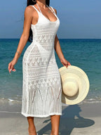 Vestido Saída de Praia Longo Transpassado em Tricô Vazado - La Lecce
