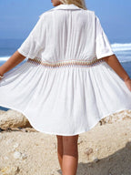Vestido Saída de Praia Midi com Botões e Cintura Franzida - La Lecce