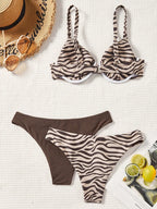 Conjunto Biquíni 3 Peças Zebrado com Tie Back