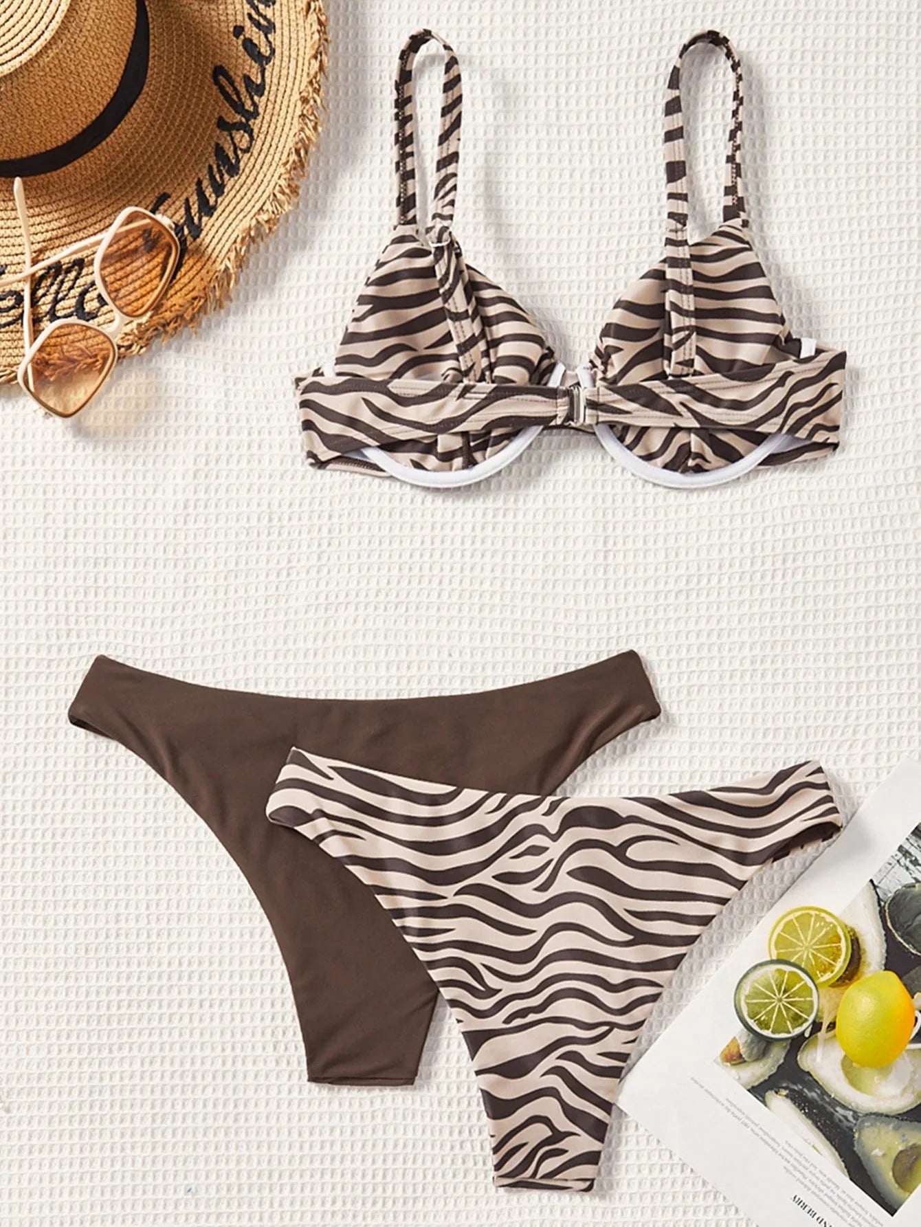 Conjunto Biquíni 3 Peças Zebrado com Tie Back