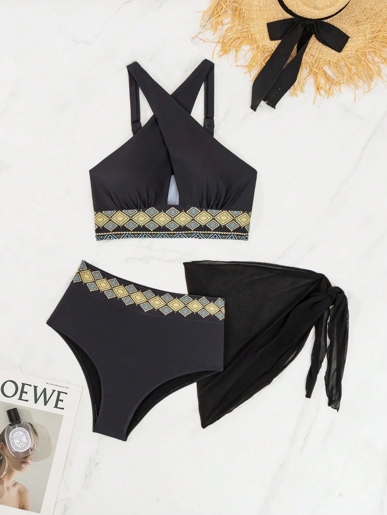 Conjunto Biquíni 3 Peças Ziguezague com Saia