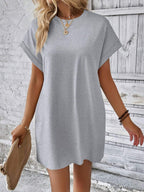 Vestido Curto Camiseta com Bolsos e Manga Morcego - La Lecce