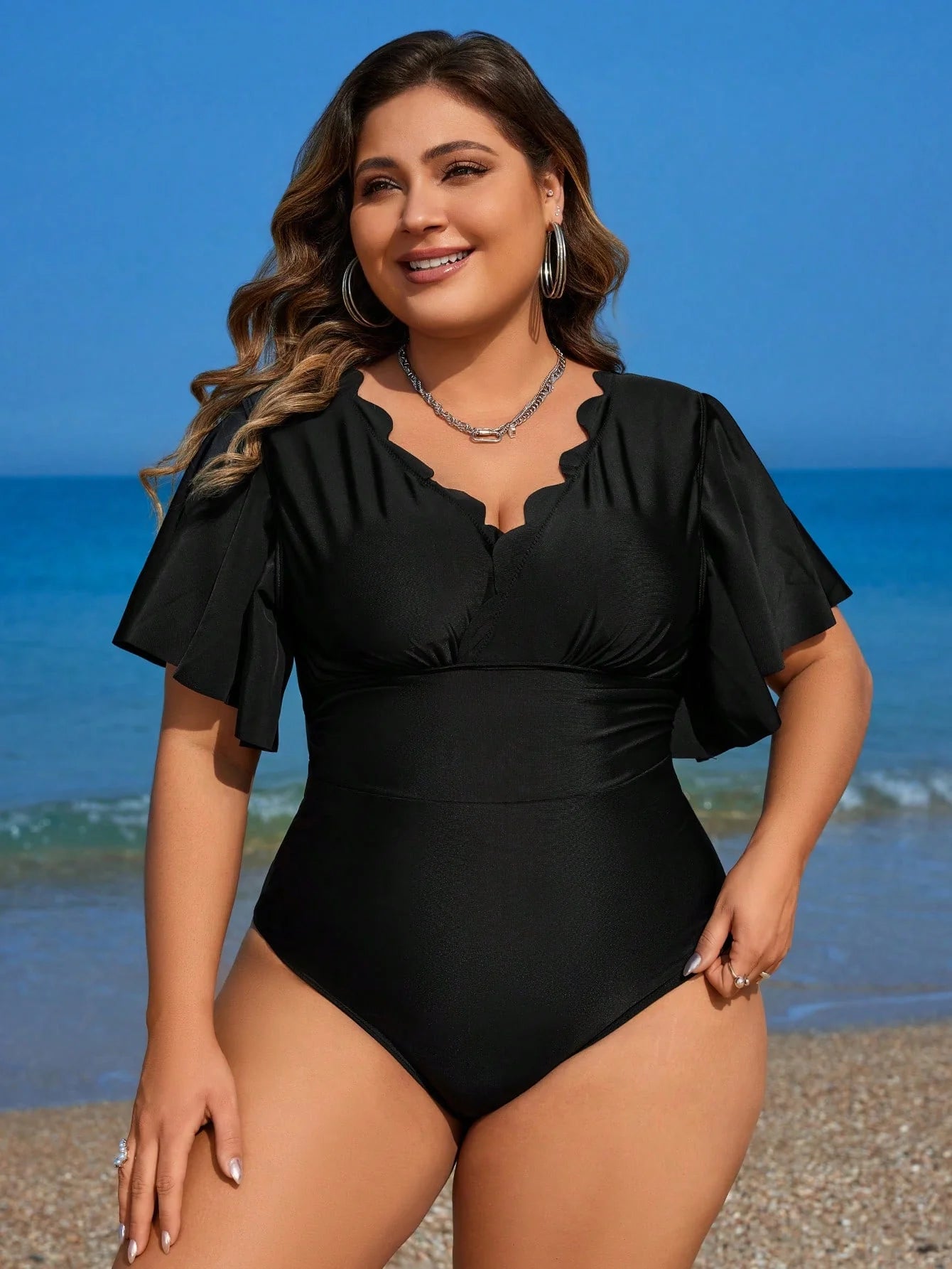 Maiô Plus Size Plissado Leque