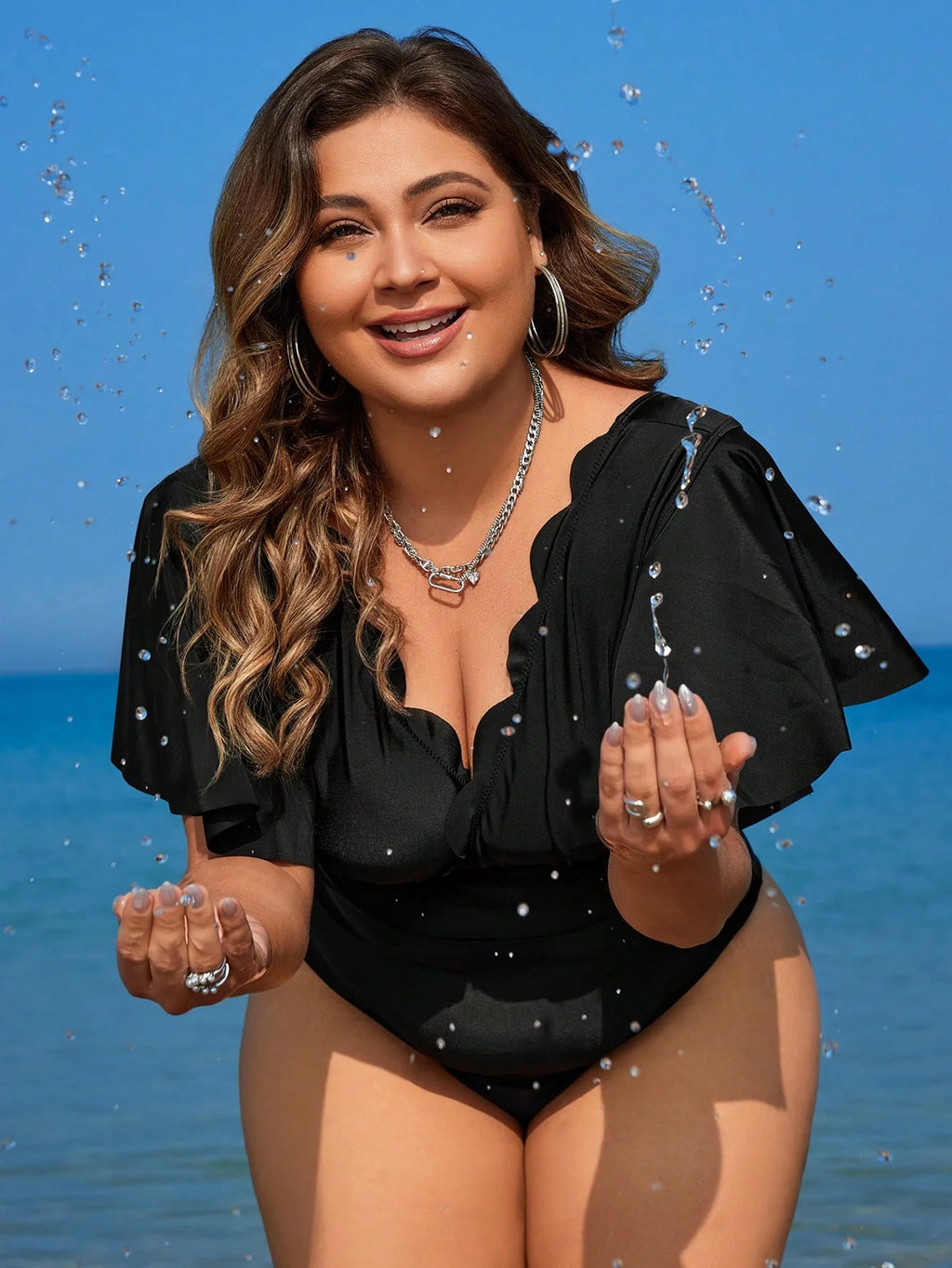 Maiô Plus Size Plissado Leque
