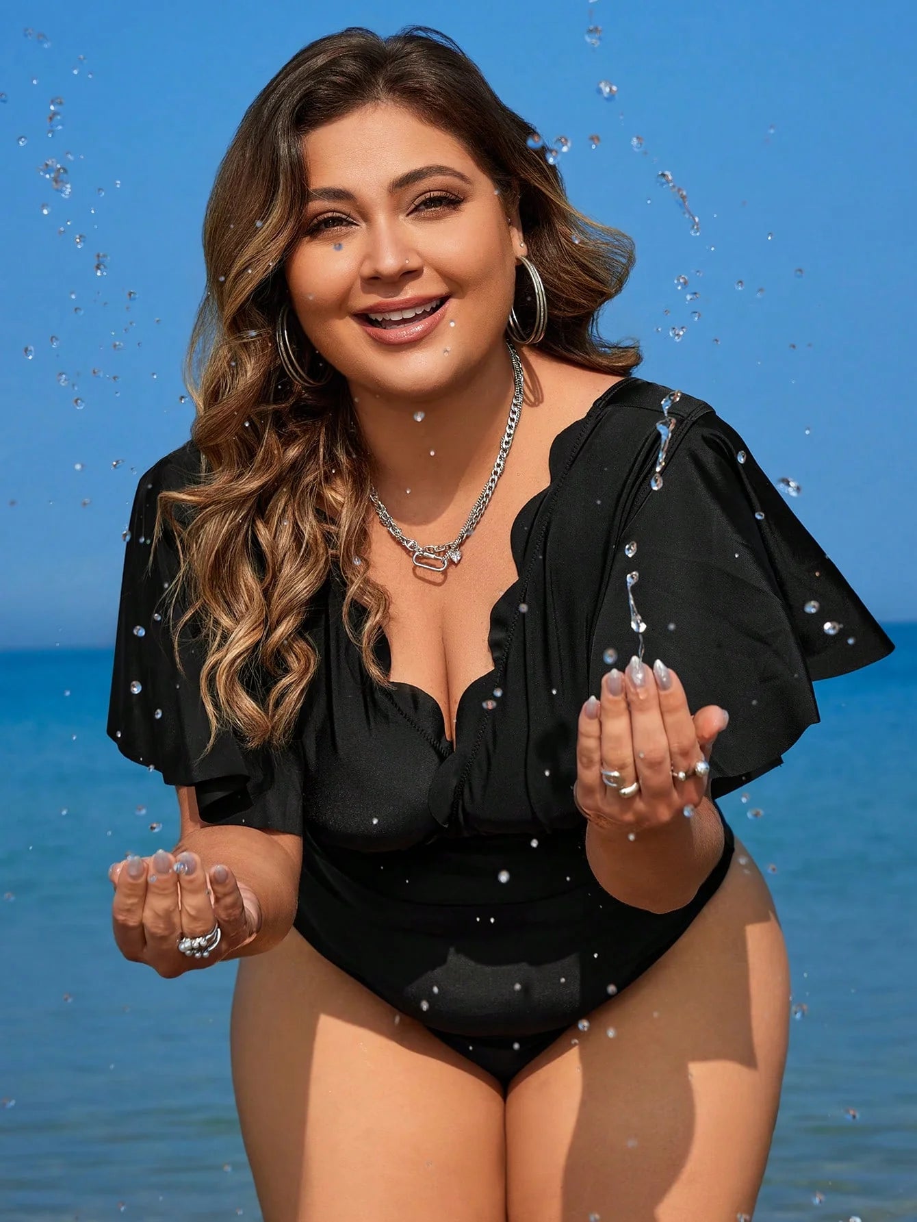 Maiô Plus Size Plissado Leque