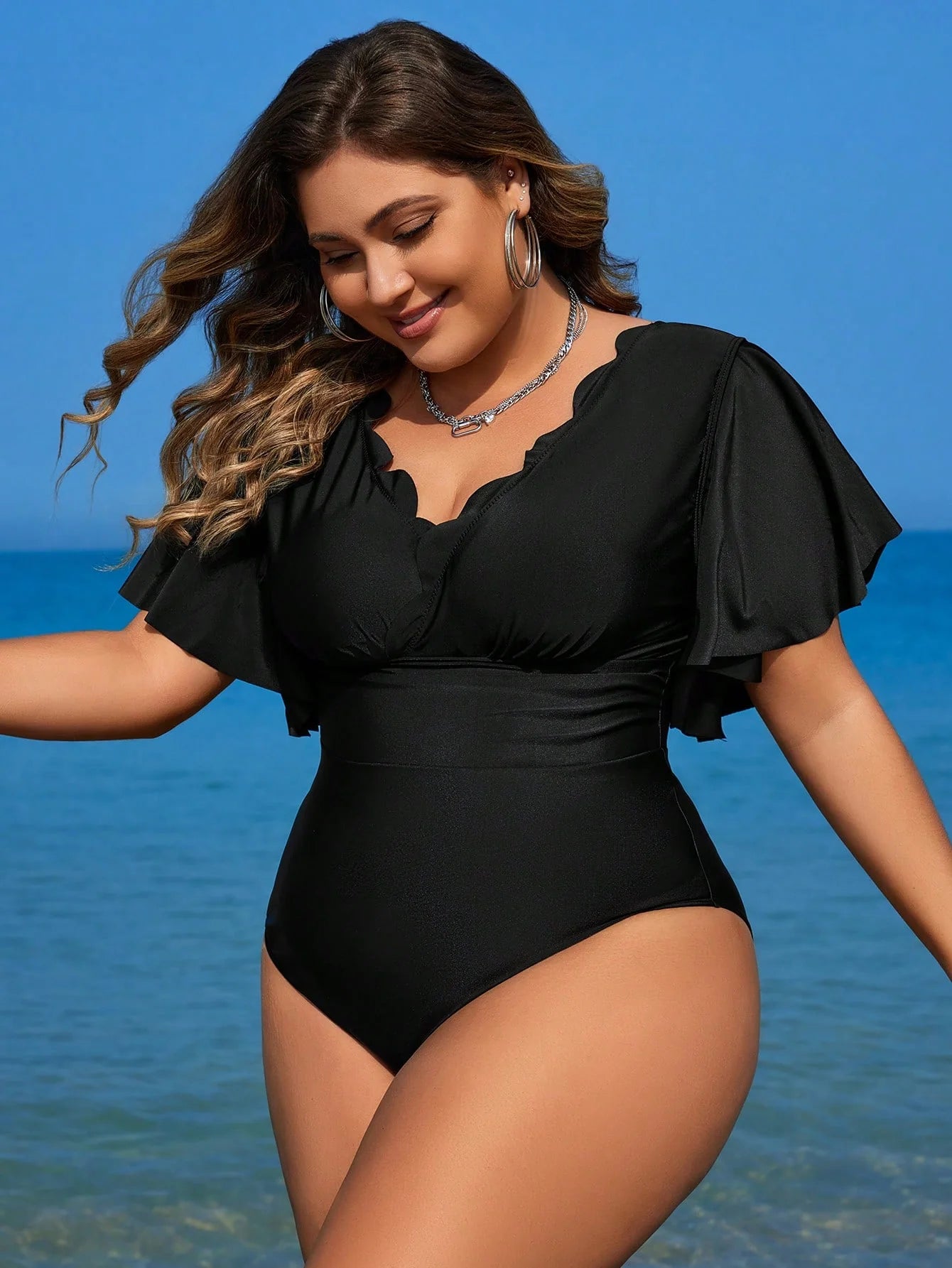 Maiô Plus Size Plissado Leque