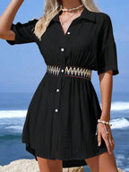 Vestido Saída de Praia Midi com Botões e Cintura Franzida - La Lecce