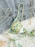 Biquíni Florzinhas Tanga com Nó Lateral