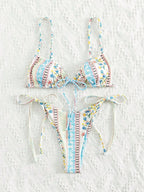 Biquíni Florzinhas Tanga com Nó Lateral