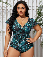 Maiô Plus Size Tropical com Cinto