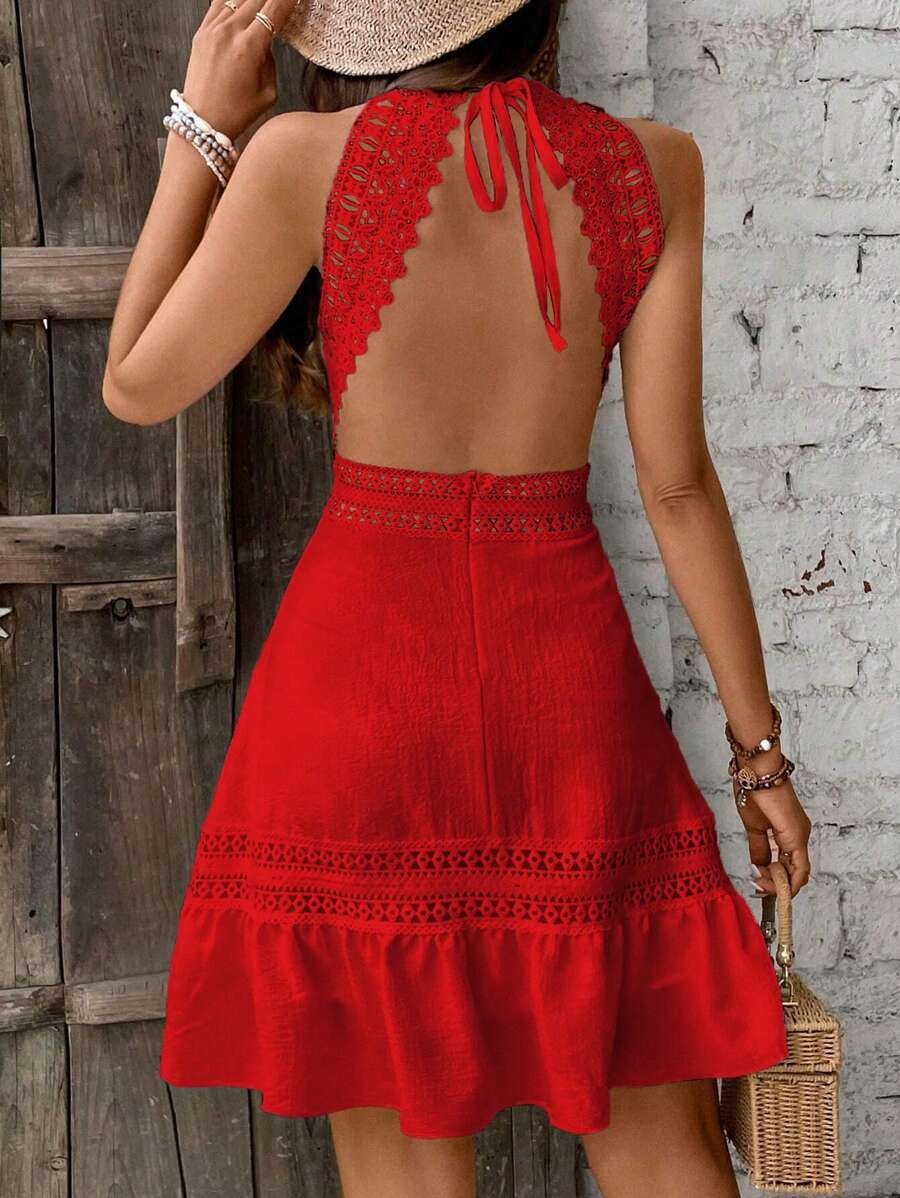 Vestido Curto Frente Única com Babado e Laço - La Lecce