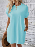 Vestido Curto Camiseta com Bolsos e Manga Morcego - La Lecce