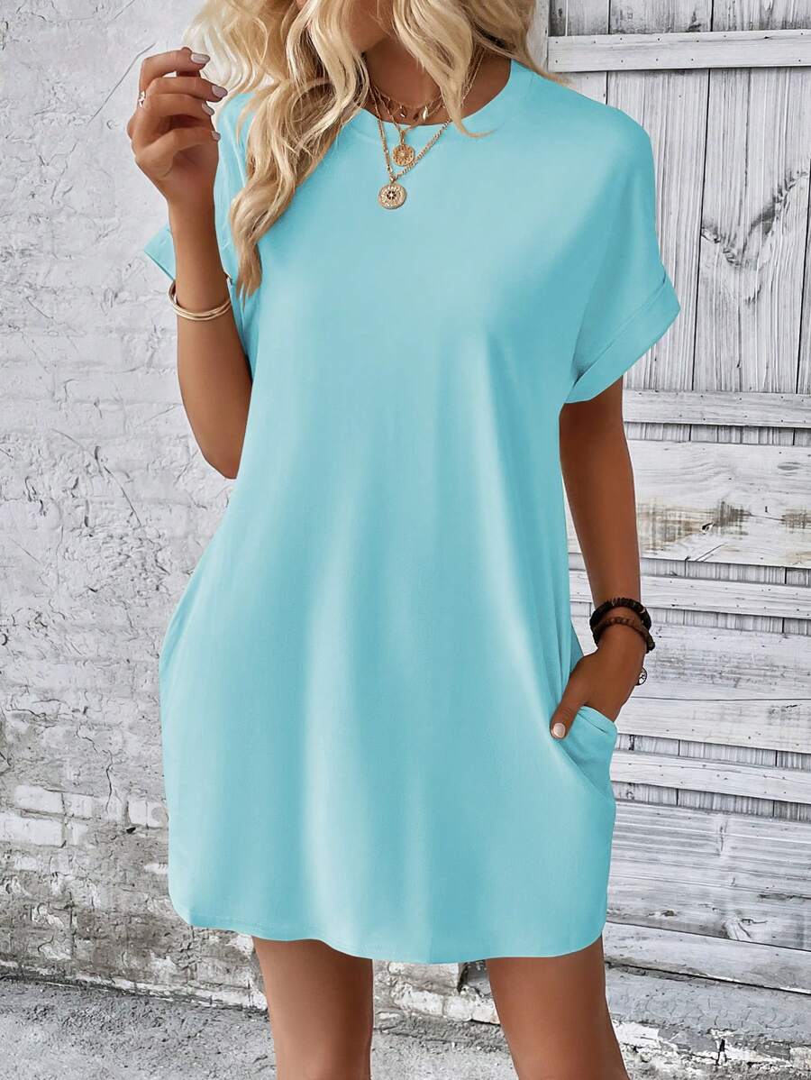 Vestido Curto Camiseta com Bolsos e Manga Morcego - La Lecce