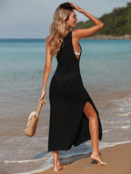 Vestido Saída de Praia em Tricô com Decote U e Fenda Lateral - La Lecce