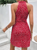 Vestido Curto Estampado Frente Única com Nó e Bainha Assimétrica - La Lecce