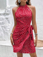 Vestido Curto Estampado Frente Única com Nó e Bainha Assimétrica - La Lecce