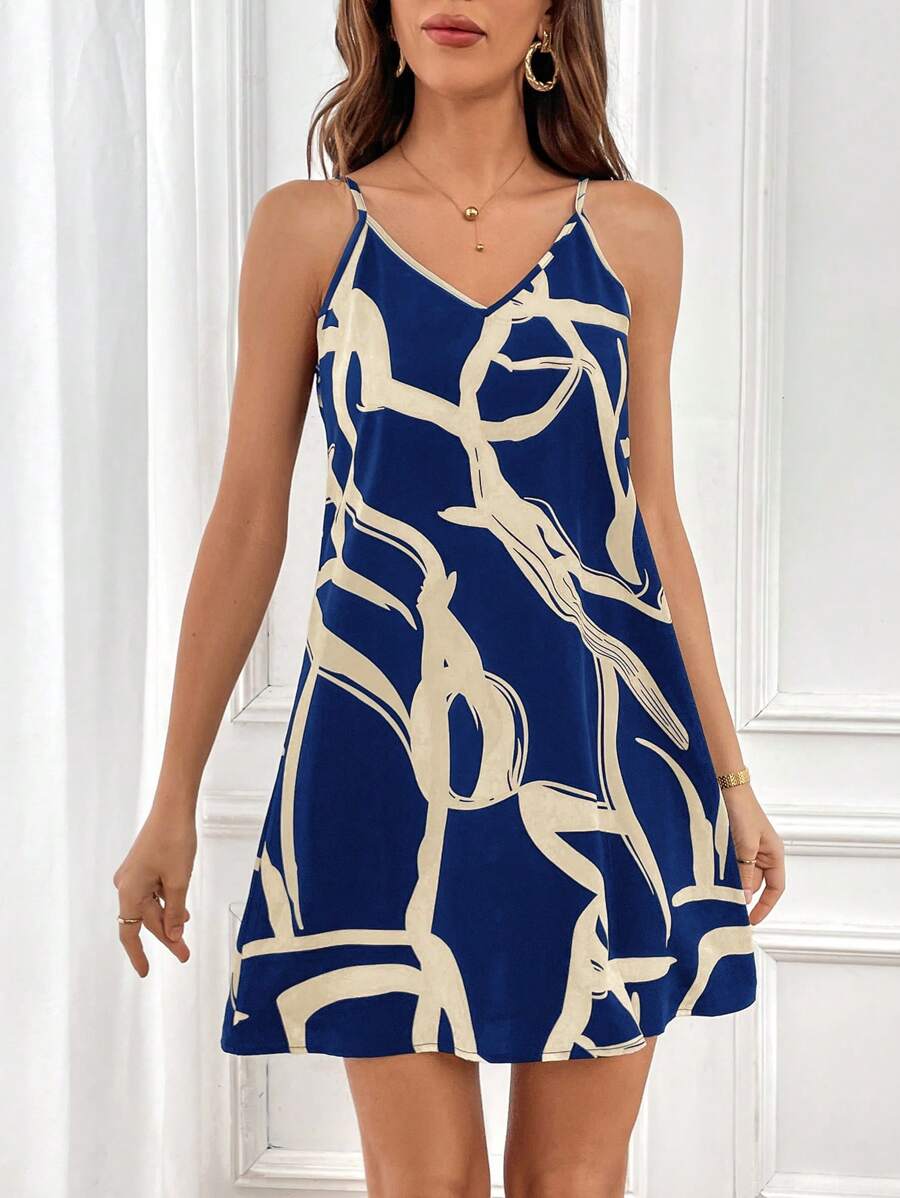 Vestido Curto Cami com Estampa Gráfica e Costas Abertas - La Lecce