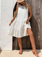 Vestido Midi Solto com Gola Redonda e Barra com Babado - La Lecce