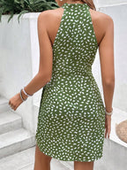 Vestido Curto Estampado Frente Única com Nó e Bainha Assimétrica - La Lecce