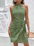 Vestido Curto Estampado Frente Única com Nó e Bainha Assimétrica - La Lecce