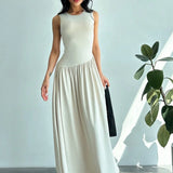 Vestido Maxi de Malha com Gola Redonda e Costas Abertas