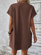 Vestido Curto Camiseta com Bolsos e Manga Morcego - La Lecce