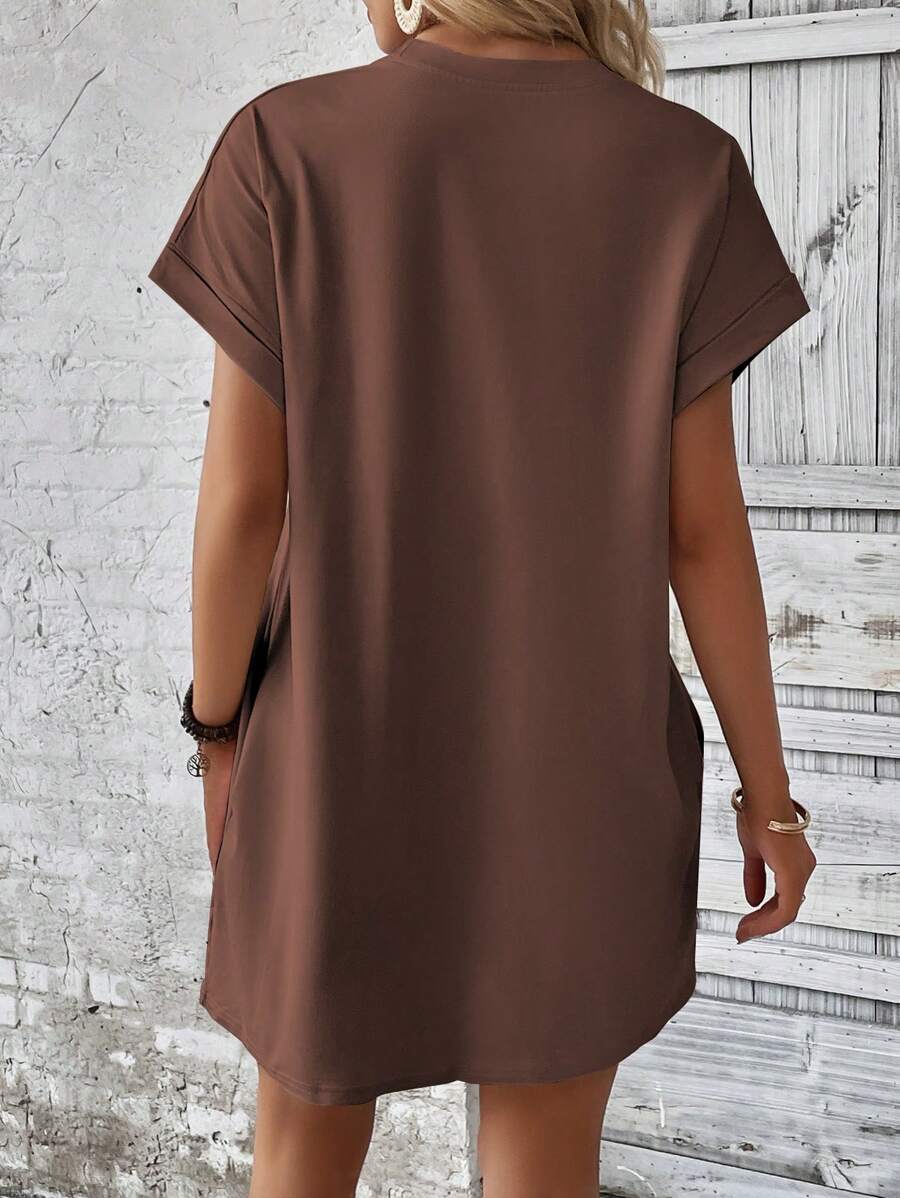 Vestido Curto Camiseta com Bolsos e Manga Morcego - La Lecce