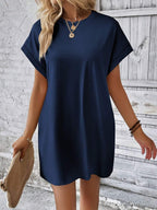 Vestido Curto Camiseta com Bolsos e Manga Morcego - La Lecce