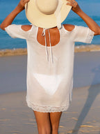 Saída de Praia Vestido Longo Transparente Gola Redonda