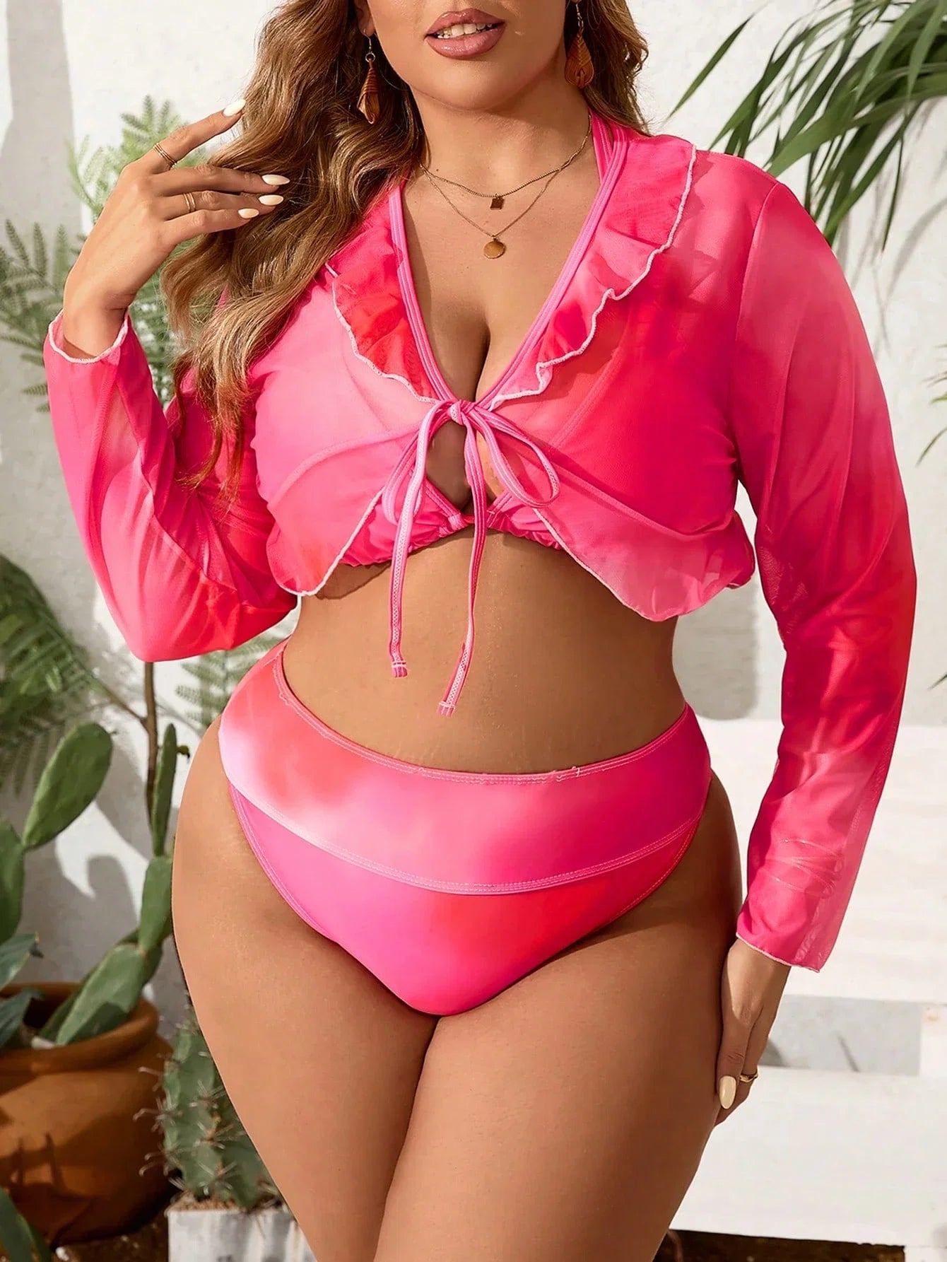 Conjunto de Biquíni Plus Size Plissado