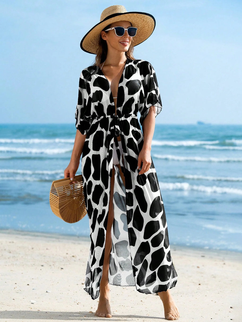 Saída de Praia Kimono Resort com Cinto Meia Manga