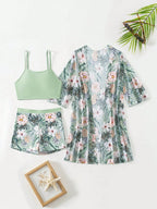 Conjunto de Biquíni 3 Peças Estampa Tropical