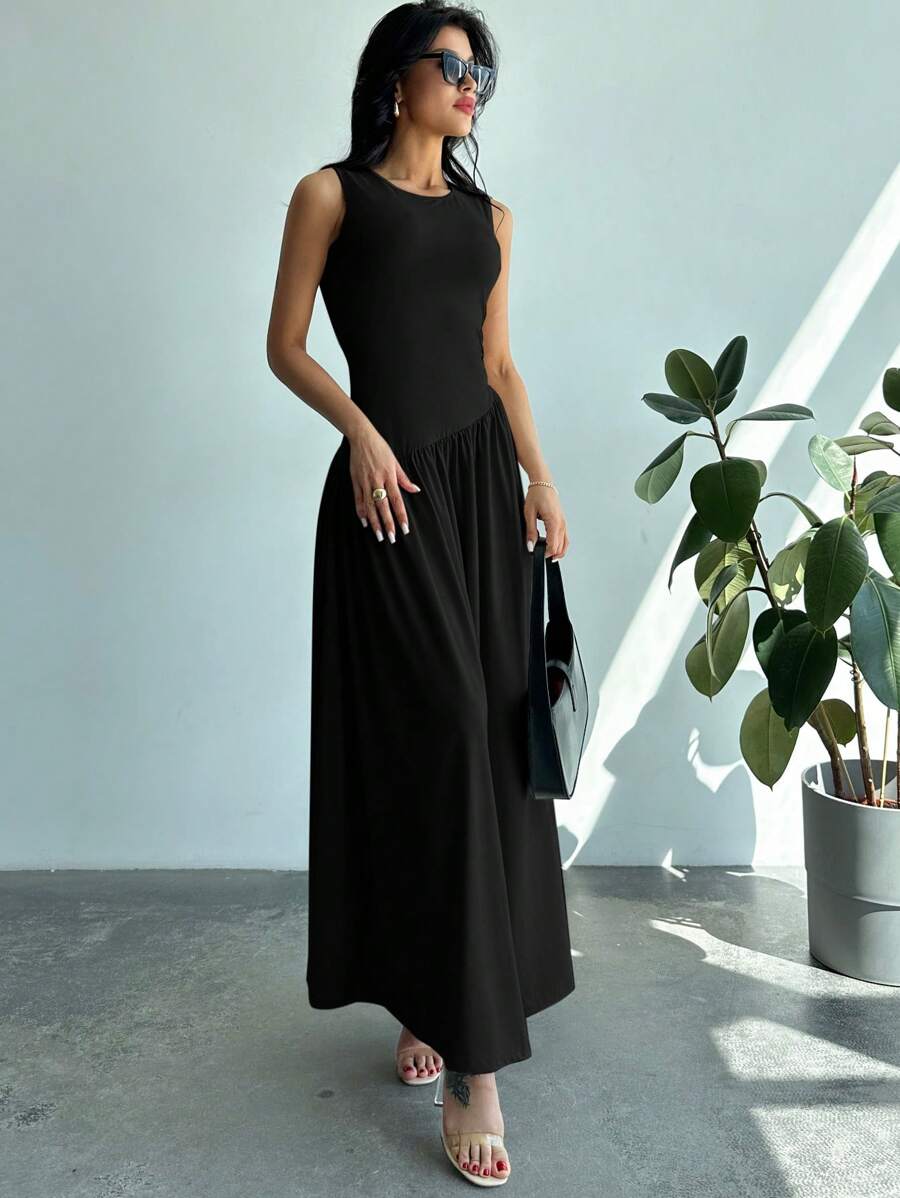 Vestido Maxi de Malha com Gola Redonda e Costas Abertas - La Lecce