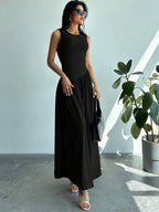 Vestido Maxi de Malha com Gola Redonda e Costas Abertas - La Lecce