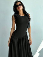 Vestido Maxi de Malha com Gola Redonda e Costas Abertas - La Lecce