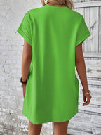 Vestido Curto Camiseta com Bolsos e Manga Morcego - La Lecce
