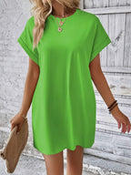 Vestido Curto Camiseta com Bolsos e Manga Morcego - La Lecce