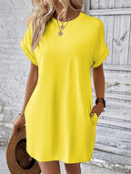 Vestido Curto Camiseta com Bolsos e Manga Morcego - La Lecce