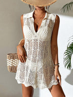 Vestido de Crochê Longo com Recorte Vazado