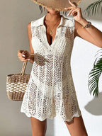 Vestido de Crochê Longo com Recorte Vazado