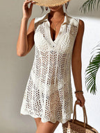 Vestido de Crochê Longo com Recorte Vazado